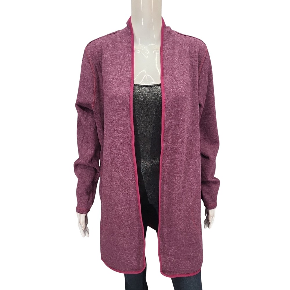 Isaac Mizrahi Live SOHO Plushed Back Open Front Cardigan Berry Red L A346830